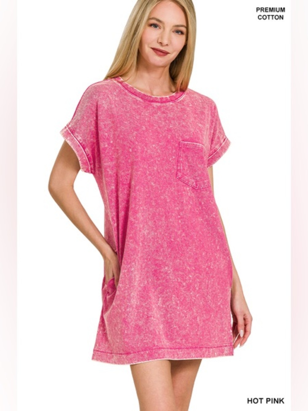 Zenana PREMIUM COTTON ACID WASHED T-SHIRTS DRESS